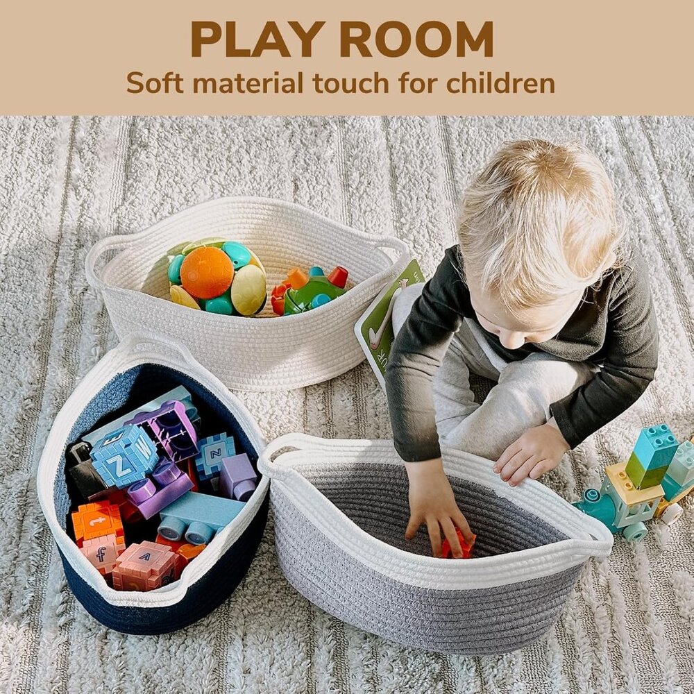 Small Woven Storage Basket with Handles, Cotton Rope Baskets for Gifts Empty, Do - Picture 5 of 8